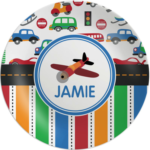 Custom Transportation & Stripes Melamine Plate (Personalized)