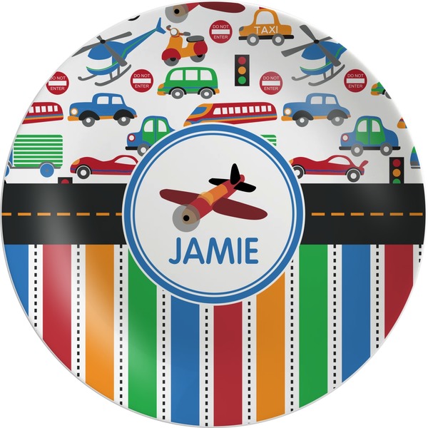 Custom Transportation & Stripes Melamine Plate (Personalized)