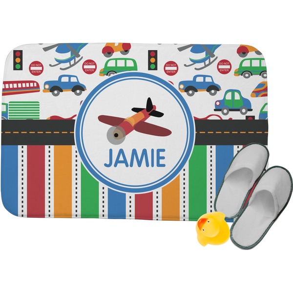 Custom Transportation & Stripes Memory Foam Bath Mat (Personalized)
