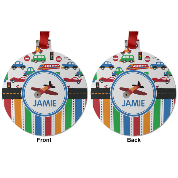Transportation & Stripes Metal Ball Ornament - Front and Back