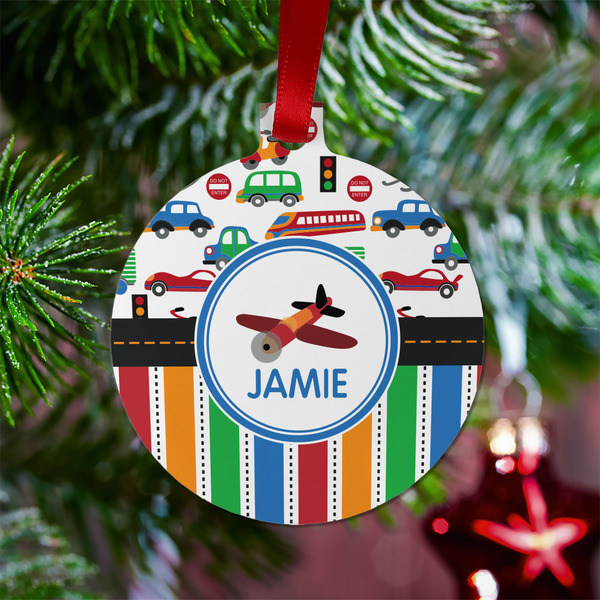 Transportation & Stripes Metal Ball Ornament - Lifestyle