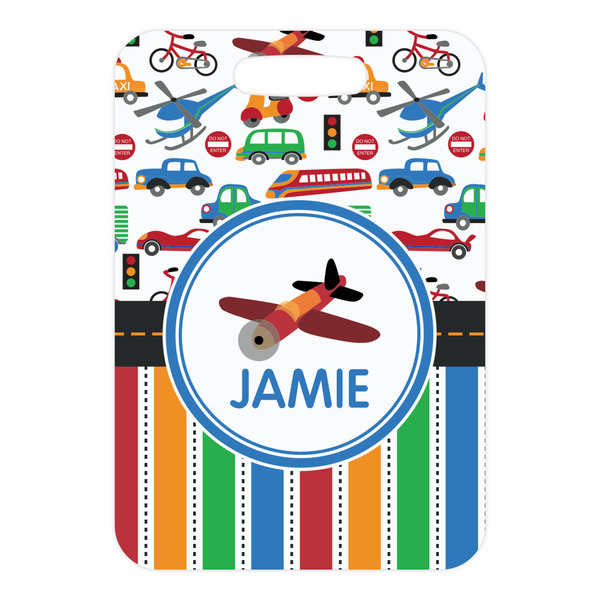 Transportation & Stripes Metal Luggage Tag - Front Without Strap