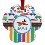 Transportation & Stripes Metal Paw Ornament - Double Sided w/ Name or Text