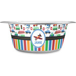 Transportation & Stripes Stainless Steel Dog Bowl (Personalized)