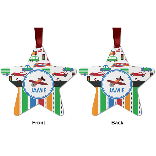 Transportation & Stripes Metal Star Ornament - Front and Back