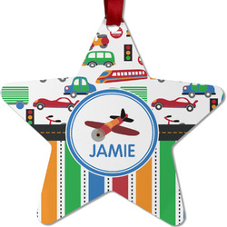 Transportation & Stripes Metal Star Ornament - Double Sided w/ Name or Text