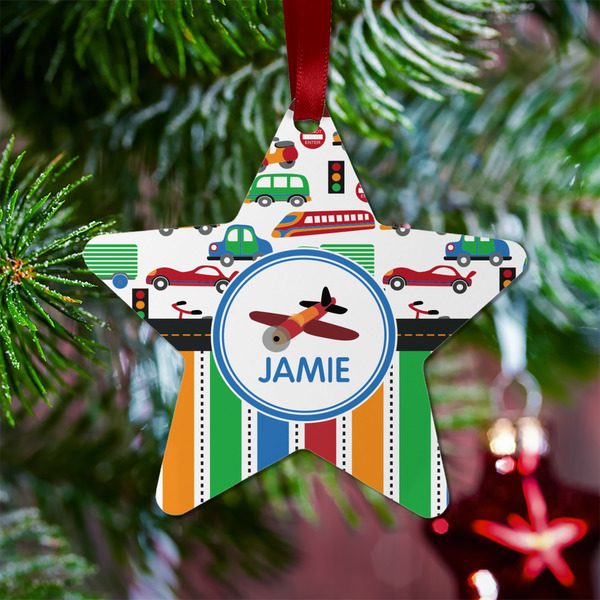 Transportation & Stripes Metal Star Ornament - Lifestyle