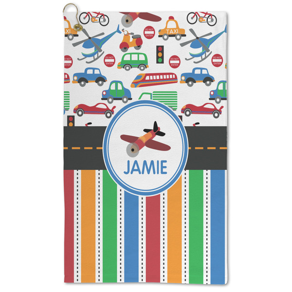Custom Transportation & Stripes Microfiber Golf Towel (Personalized)