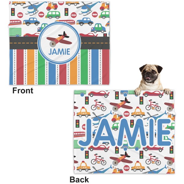 Transportation & Stripes Microfleece Dog Blanket - Large- Front & Back