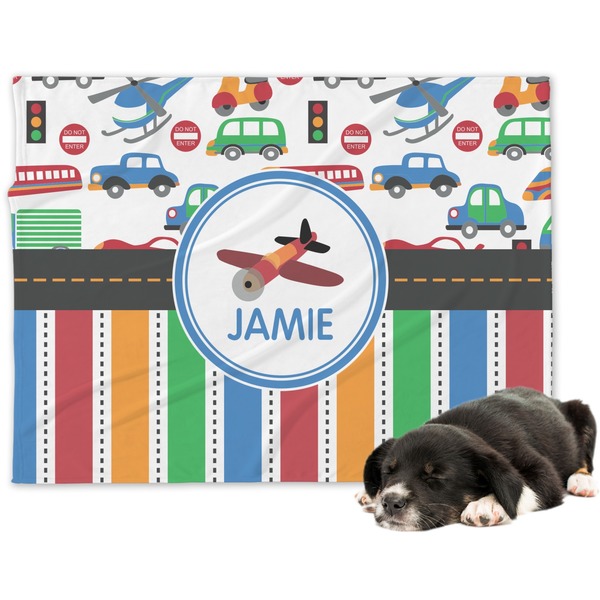 Custom Transportation & Stripes Dog Blanket - Regular (Personalized)
