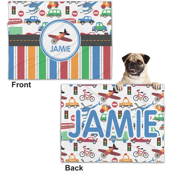 Transportation & Stripes Microfleece Dog Blanket - Regular - Front & Back