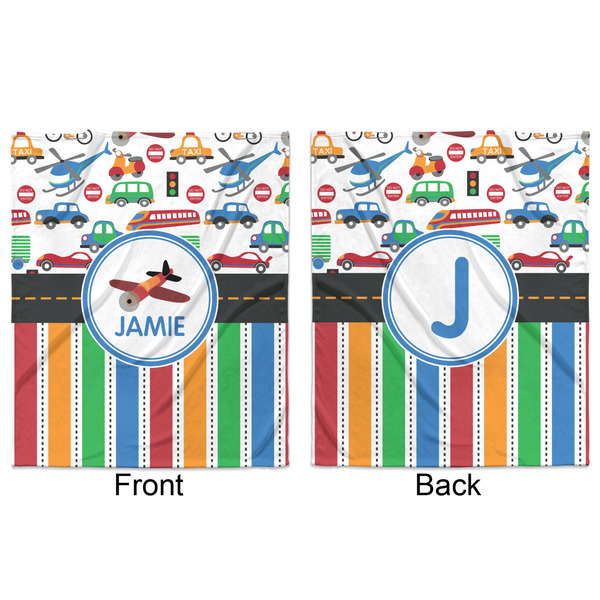 Transportation & Stripes Minky Blanket - 50"x60" - Double Sided - Front & Back