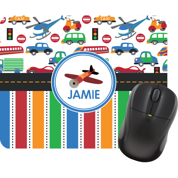 Custom Transportation & Stripes Rectangular Mouse Pad (Personalized)