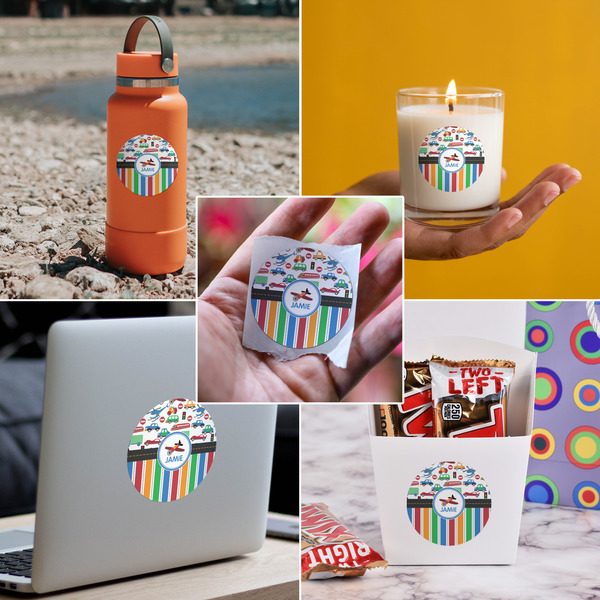 Transportation & Stripes Multipurpose Round Labels - In Context