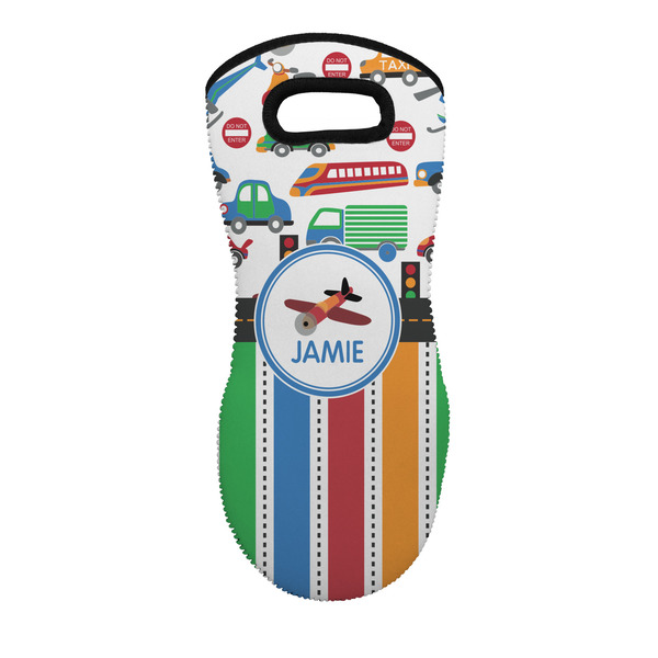 Custom Transportation & Stripes Neoprene Oven Mitt - Single w/ Name or Text