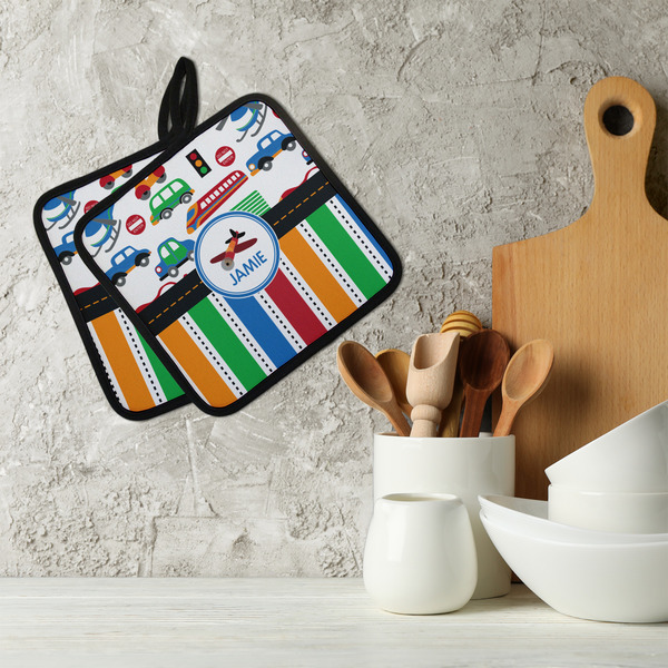 Transportation & Stripes Neoprene Pot Holder - Set of 2  LIFESTYLE