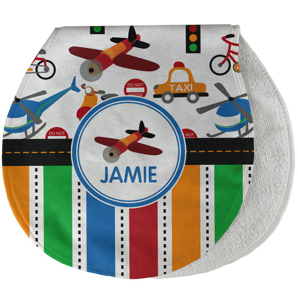 Custom Transportation & Stripes Burp Pad - Velour w/ Name or Text