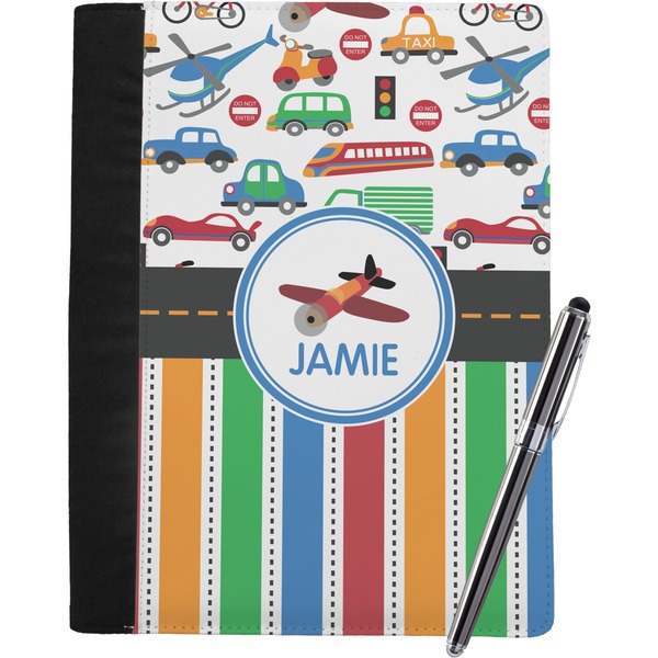 Custom Transportation & Stripes Notebook Padfolio - Large w/ Name or Text