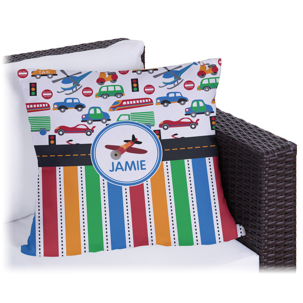 Custom Transportation & Stripes Outdoor Pillow - 16" (Personalized)