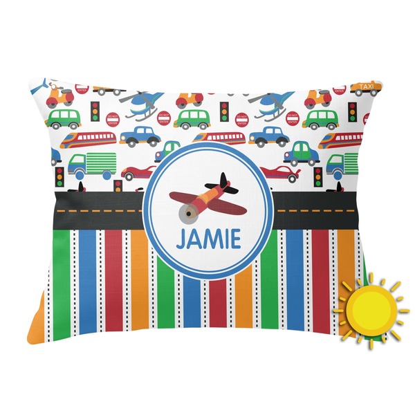 Custom Transportation & Stripes Outdoor Throw Pillow (Rectangular) (Personalized)