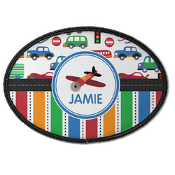 Transportation & Stripes Iron On Oval Patch w/ Name or Text