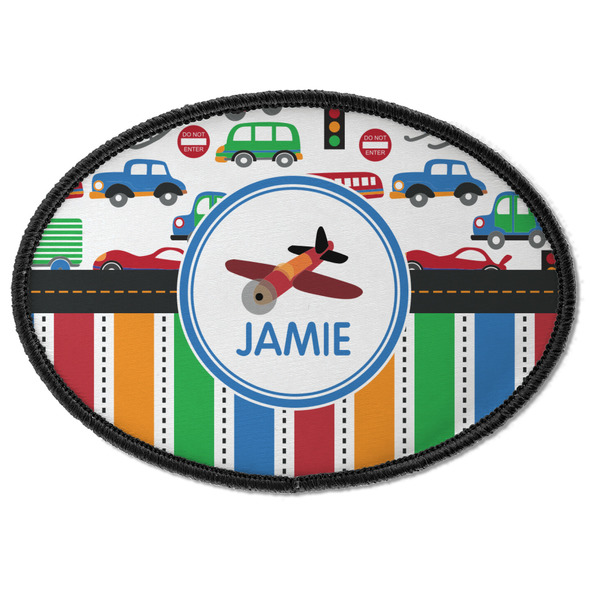 Custom Transportation & Stripes Iron On Oval Patch w/ Name or Text