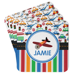 Transportation & Stripes Paper Coasters w/ Name or Text