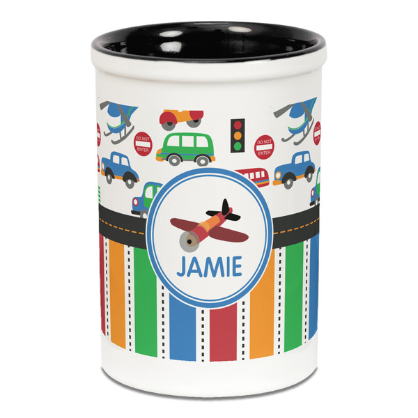 Transportation & Stripes Pencil Holder - Black