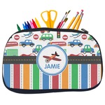 Transportation & Stripes Neoprene Pencil Case - Medium w/ Name or Text