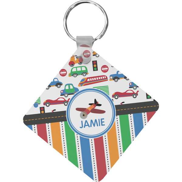 Custom Transportation & Stripes Diamond Plastic Keychain w/ Name or Text
