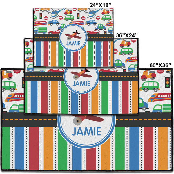 Transportation & Stripes Personalized Door Mat - Group Parent IMF