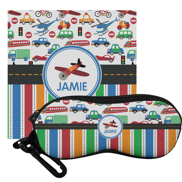 Custom Transportation & Stripes Eyeglass Case & Cloth (Personalized)