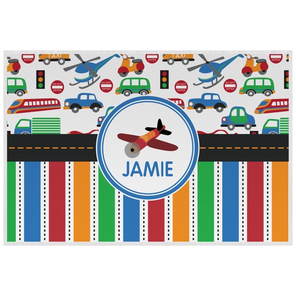 Custom Transportation & Stripes Laminated Placemat w/ Name or Text