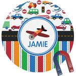 Transportation & Stripes Round Fridge Magnet (Personalized)