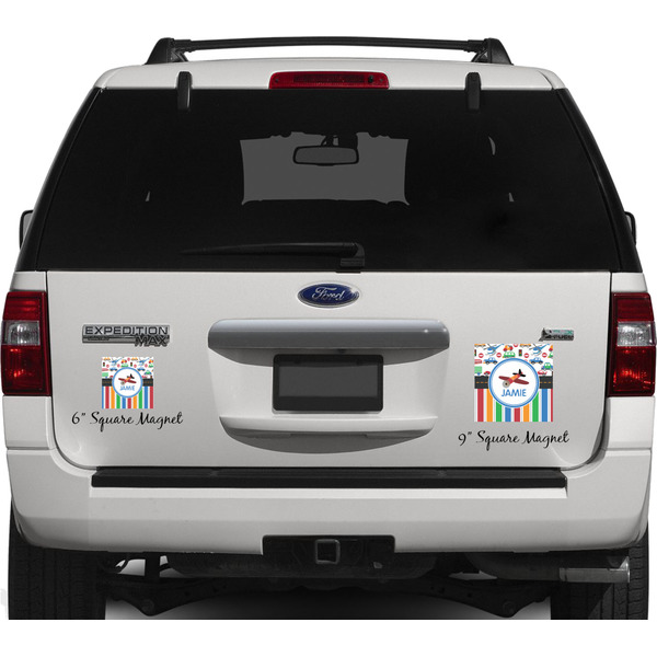 Transportation & Stripes Personalized Square Car Magnets on Ford Explorer