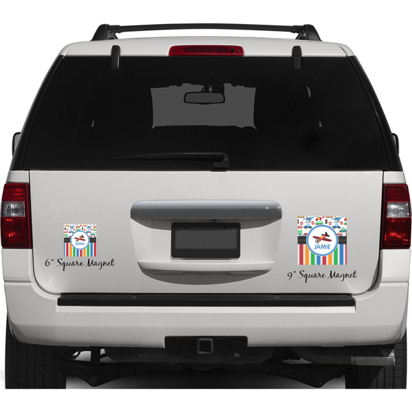 Transportation & Stripes Personalized Square Car Magnets on Ford Explorer