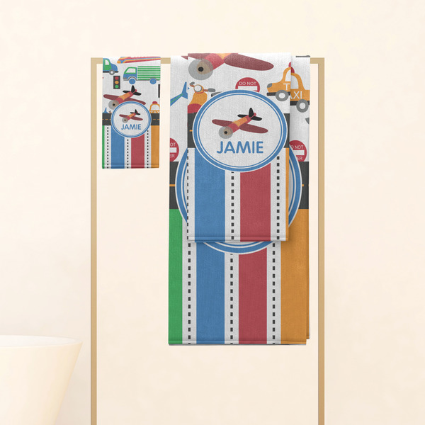 Transportation & Stripes Personalized Towel Set