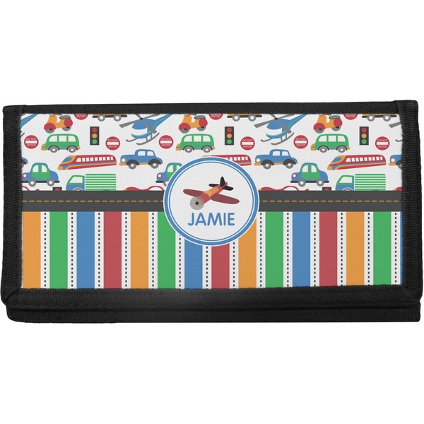 Custom Transportation & Stripes Canvas Checkbook Cover (Personalized)