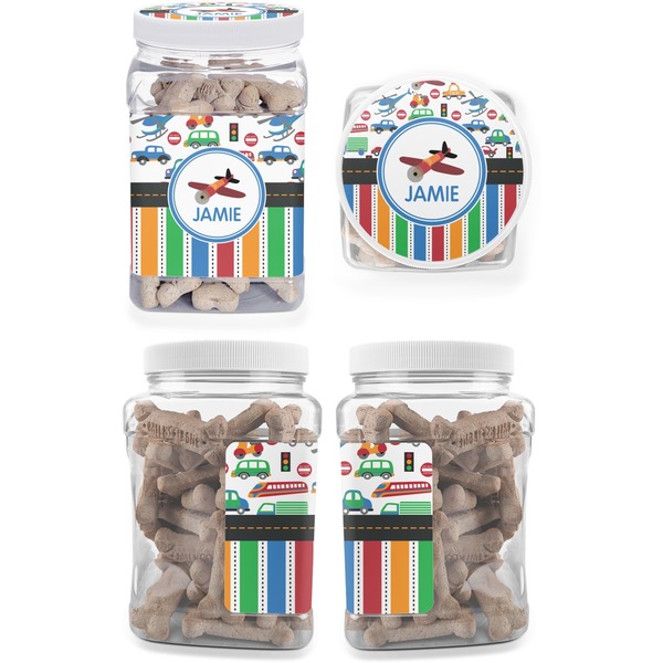 Transportation & Stripes Pet Treat Jar - Multiple Angles