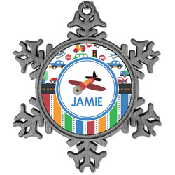 Transportation & Stripes Vintage Snowflake Ornament (Personalized)