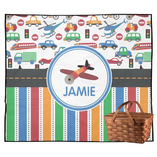 Custom Transportation & Stripes Outdoor Picnic Blanket (Personalized)
