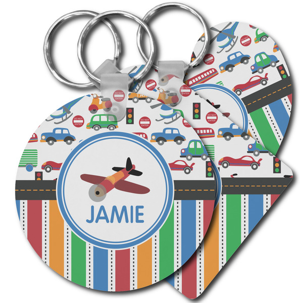 Custom Transportation & Stripes Plastic Keychain (Personalized)