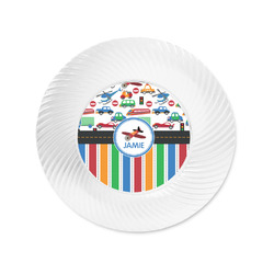 Transportation & Stripes Plastic Party Appetizer & Dessert Plates - 6" (Personalized)