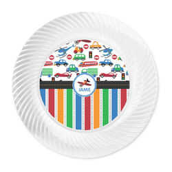 Transportation & Stripes Plastic Party Dinner Plates - 10" (Personalized)