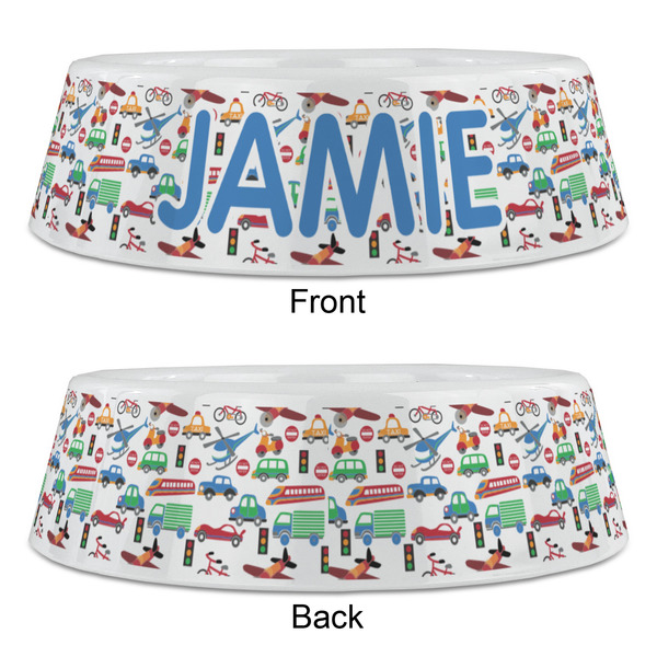 Transportation & Stripes Plastic Pet Bowls - Large - APPROVAL