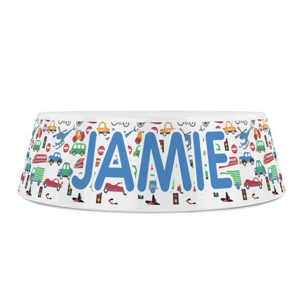 Transportation & Stripes Plastic Pet Bowls - Small - FRONT