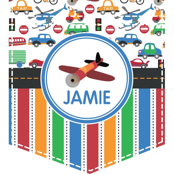 Custom Transportation & Stripes Iron On Faux Pocket (Personalized)