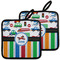 Transportation & Stripes Pot Holders - Set of 2 w/ Name or Text
