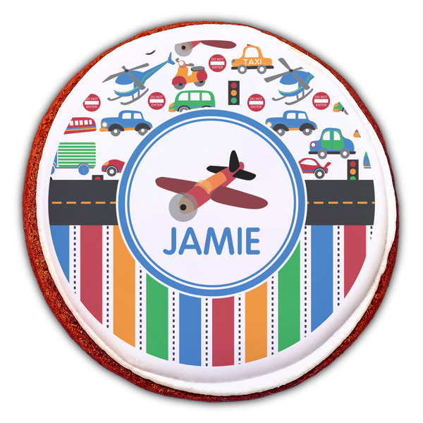 Transportation & Stripes Printed Icing Circle - Large - On Cookie