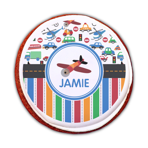Transportation & Stripes Printed Icing Circle - Medium - On Cookie
